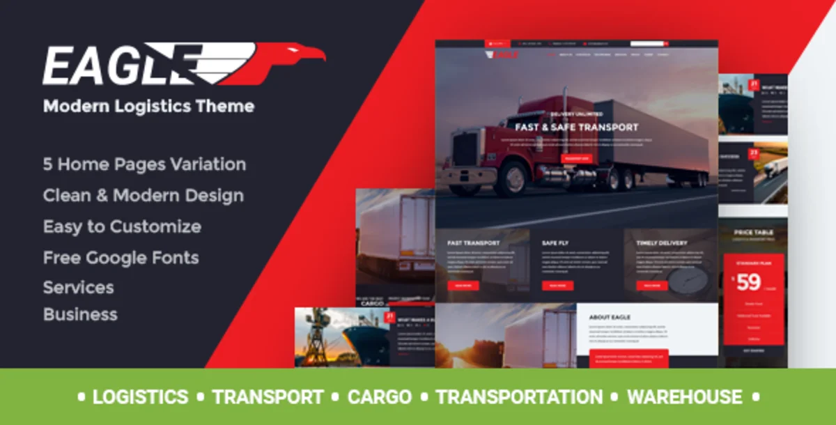 Eagle 2.0.0 – Tema WordPress Logistics & Transportation untuk Cargo, Freight & Shipping