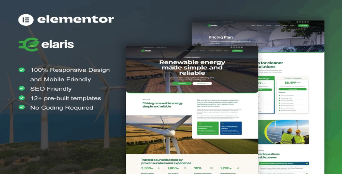 Elaris – Solar & Renewable Energy Elementor Template Kit