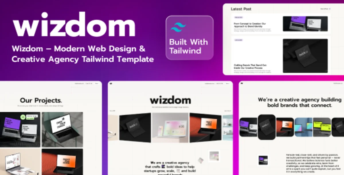 Wizdom – Template HTML Tailwind CSS untuk Creative Agency & Web Design