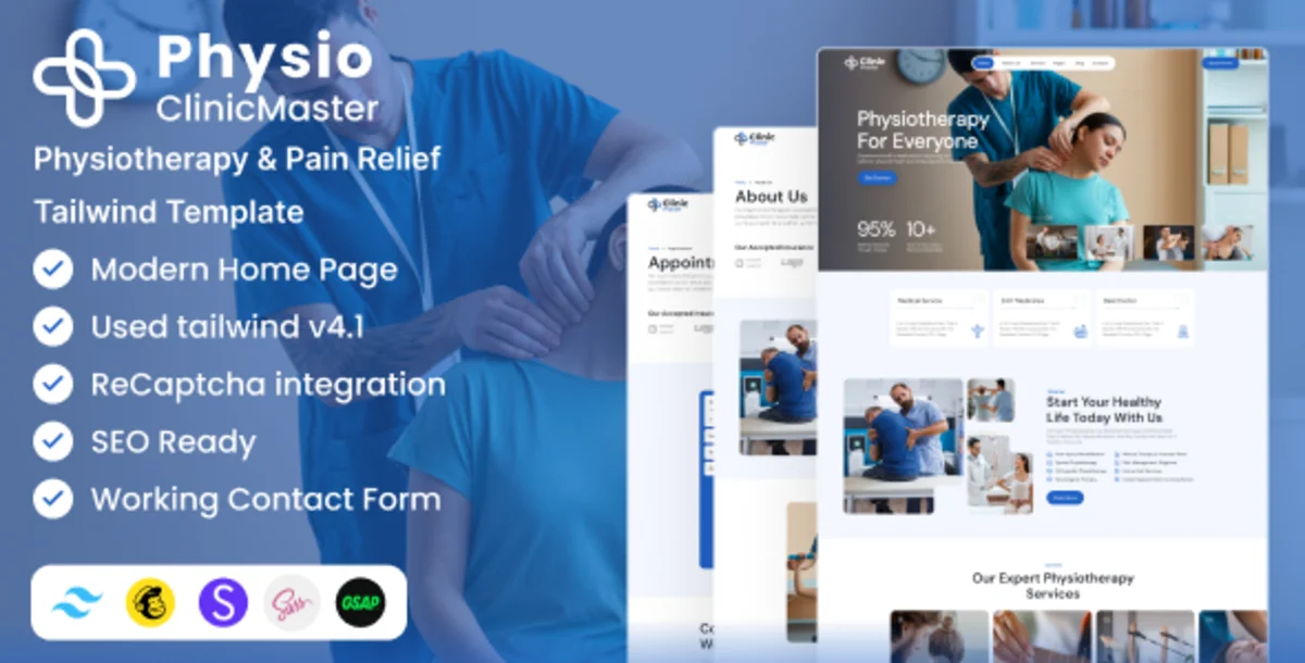 ClinicMaster – Template HTML Tailwind CSS untuk Klinik Fisioterapi & Chiropractic